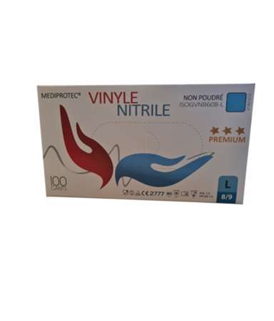 Image de GANTS VINYL/NITRILE BLEU NON POUD 8/9 TAILLE L- BOITE DE 100